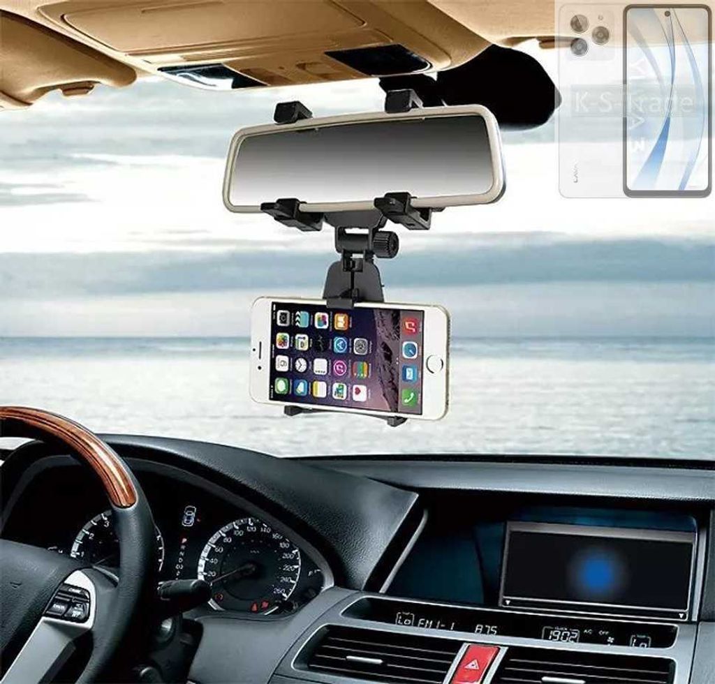 K-S-Trade Smartphone Halterung kompatibel mit Lava Yuva 3 Rückspiegel Halterung schwarz Auto Halterung KFZ Halter