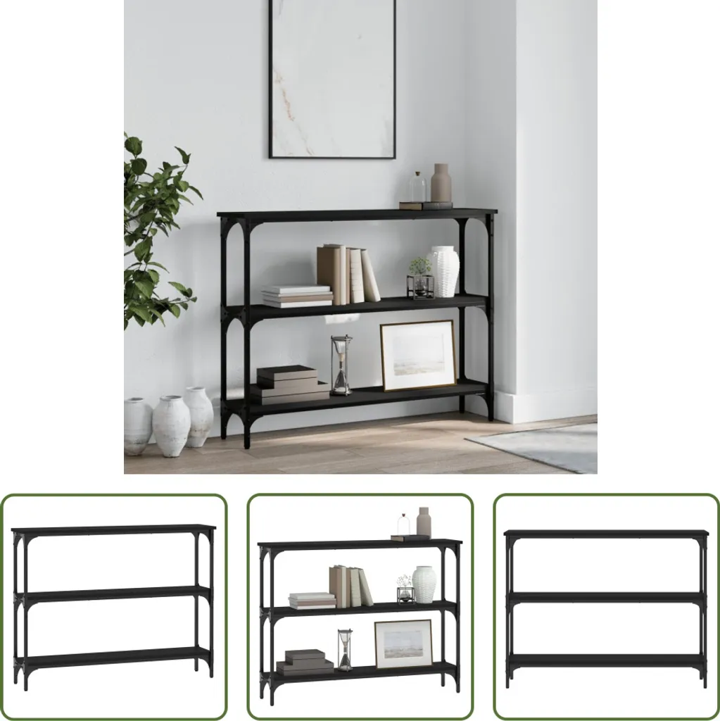 The Living Store Tavolo consolle nero 100x22,5x75 cm in materiale ligneo