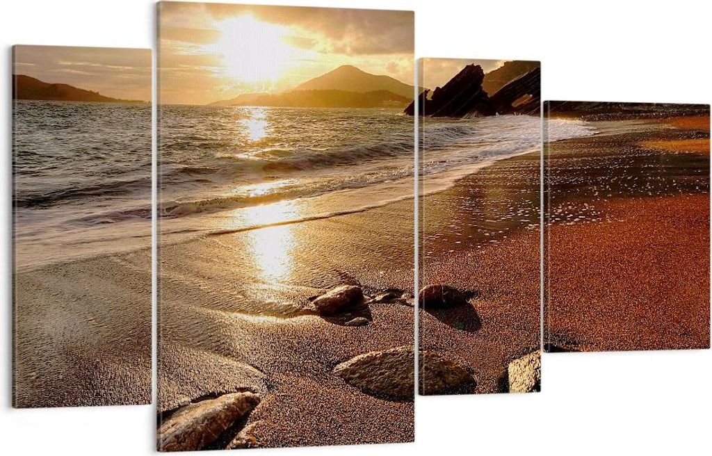 Bild auf Leinwand - Leinwandbild - Strand Wolken Abend Küste - 120x70cm - Wand Bild - Wanddeko - Leinwanddruck - Bilder - Kunstdruck - Wanddekorat...