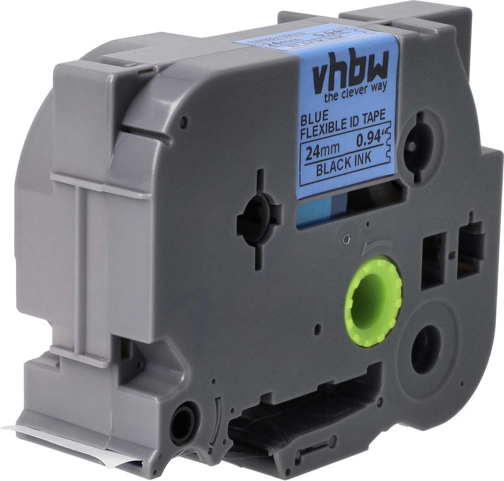 vhbw Schriftband-Kassette kompatibel mit Brother PT E500VP, E550W, E550WVP, E800W Etiketten-Drucker 8m x 24mm Schwarz auf Blau, Flexibel, Laminiert