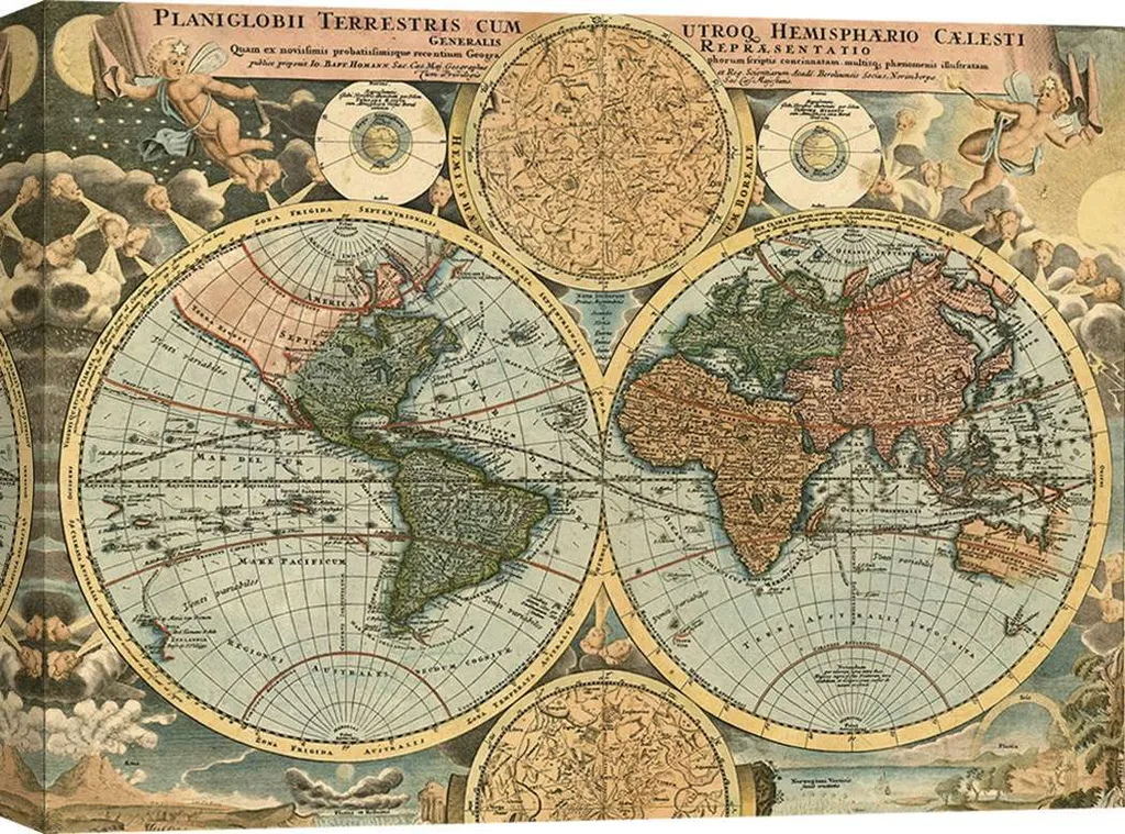 Décoration Murale Toile Carte du Monde Vintage Homann 1716 - Format 60x40
