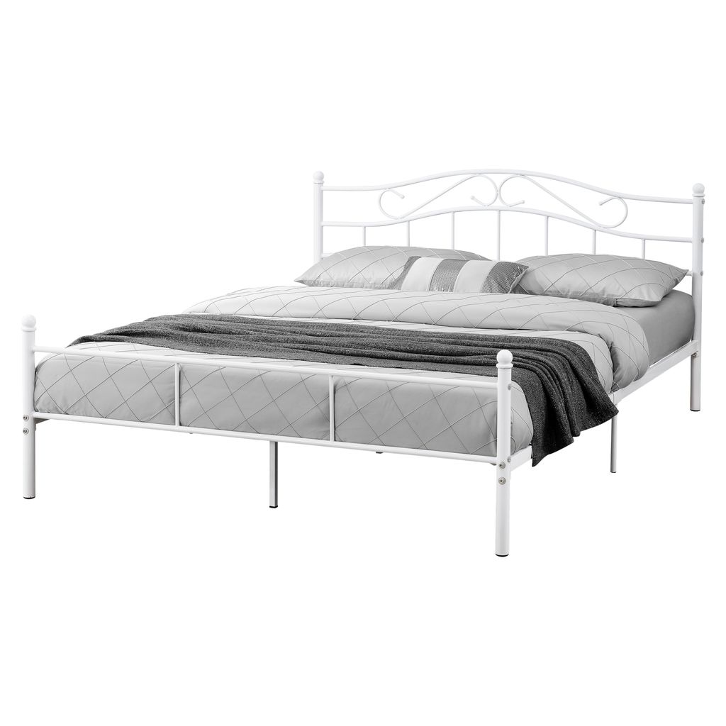 ® Metallbett mit Matratze 140x200cm Weiß Bett Bettgestell Doppelbett en.casa 