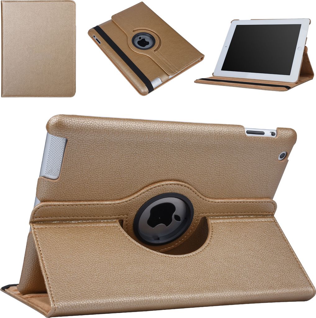 Tasche für Apple iPad 2 / 3 / 4 Book Case 360 Grad Drehung - Gold Leder Cover Rotation Case für iPad 2 / 3 / 4