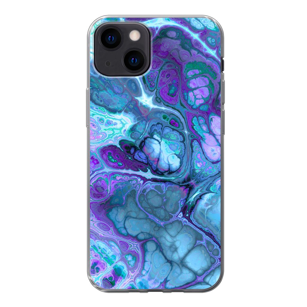MuchoWow Handyhülle Schutzhülle Hülle für iPhone 13 Kunst - Golf - Blau - Psychedelisch Silikon Softcase Handy Hülle - Karteninhaber