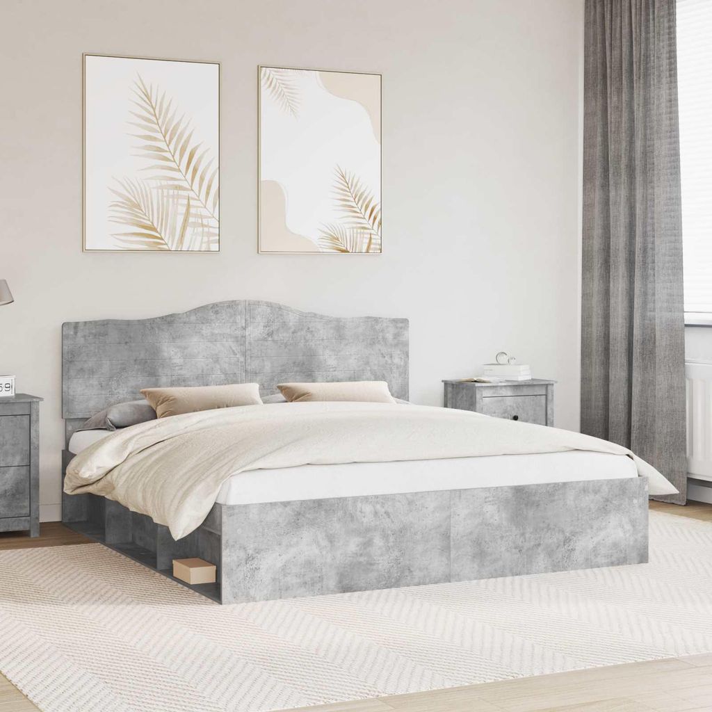 Maison Exclusive - Bettrahmen mit Kopfteil Beton 180 x 200 cm Massives Kiefernholz