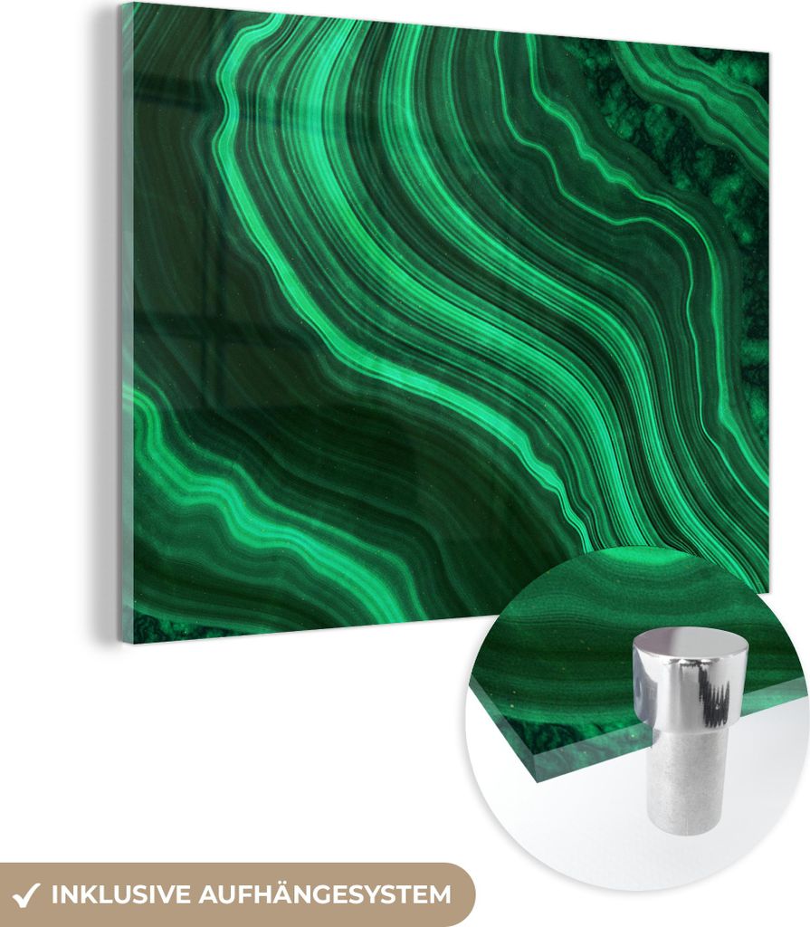 MuchoWow Glasbilder - Bilder auf Wandbild - Foto auf Glas Achat - Grün - Edelsteine - Marmor 80x60 cm Wanddekoration aus Glas - Acrylglasbild - Ac...