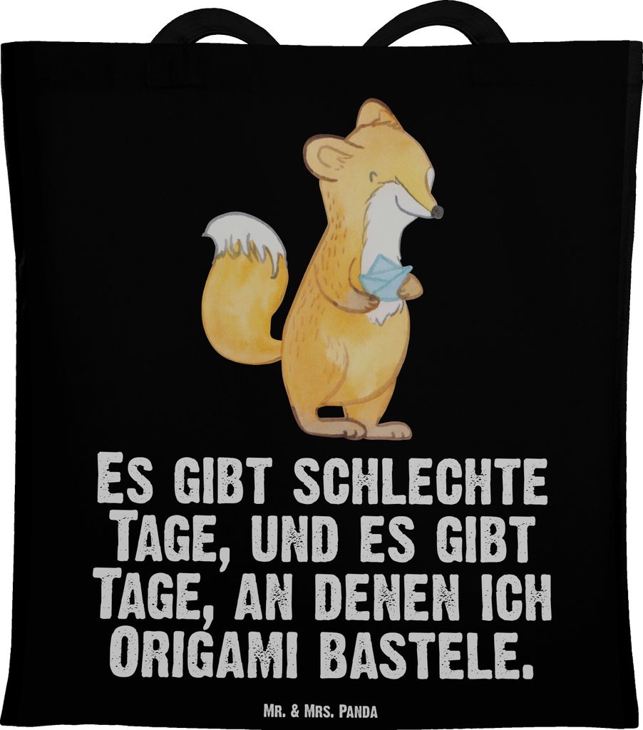 Mr. & Mrs. Panda Stoffbeutel Fuchs Origami - Schwarz - Geschenk, Basteln, Shopping Tasche, DIY, Papierfalten, Laptoptasche, Tote Bag, Japanische Fa...