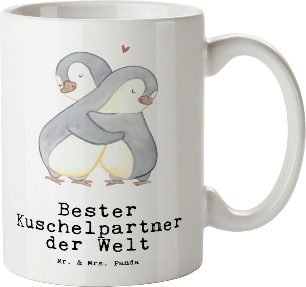Mr. & Mrs. Panda Keramiktasse Pinguin Bester Kuschelpartner der Welt - Weiß - Geschenk, Hochzeitstag, Bett, Liebe, Große Tasse, jumbotasse, Teepo...