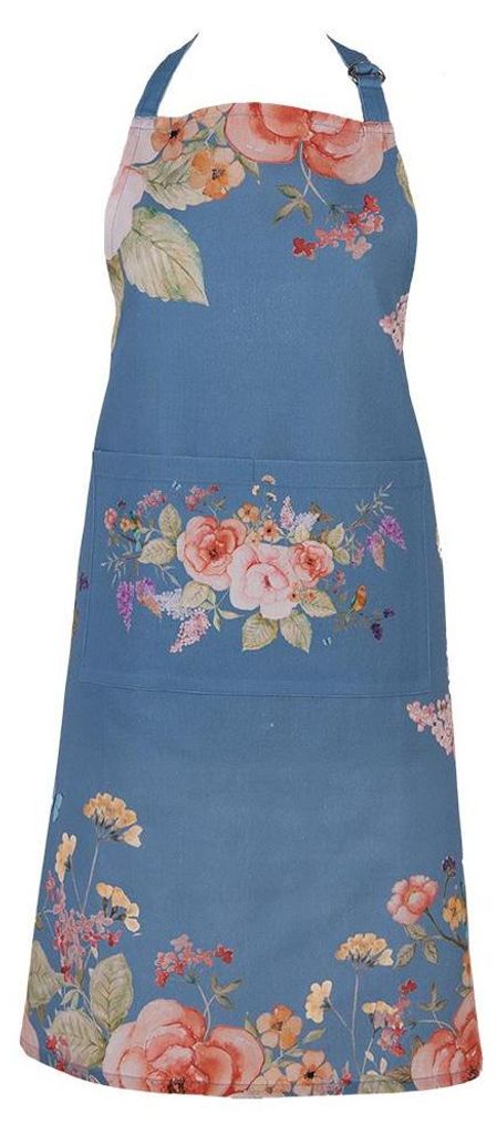 Clayre & Eef Küchenschürze 70x85 cm Blau Baumwolle Blumen Produktbild 