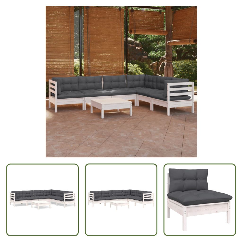 The Living Store 7-tlg. Garten-Lounge-Set mit Kissen Weiß Produktbild 