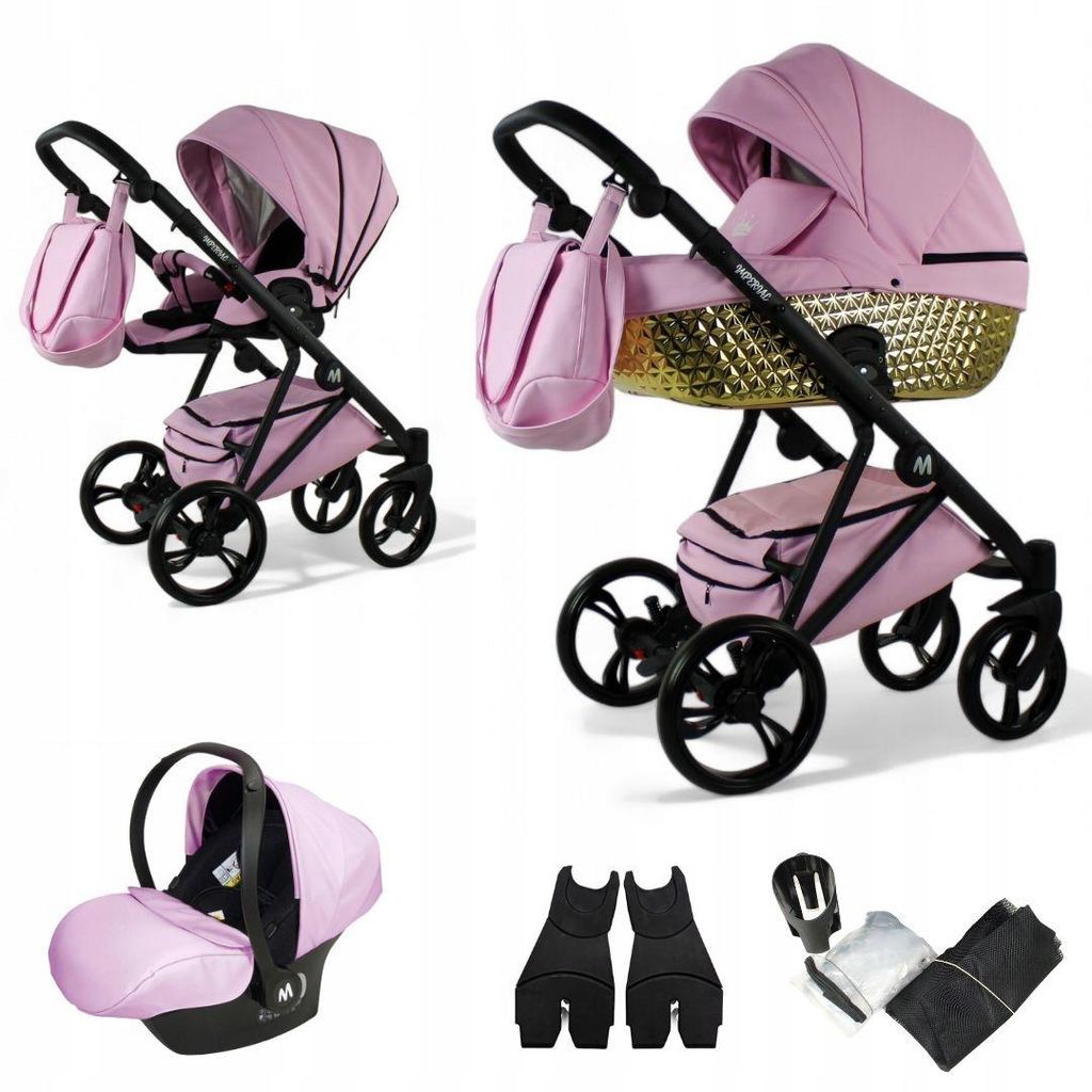 Mommo Imperial 3-in-1 Kombikinderwagen Roségold Kunstleder mit Babyschale