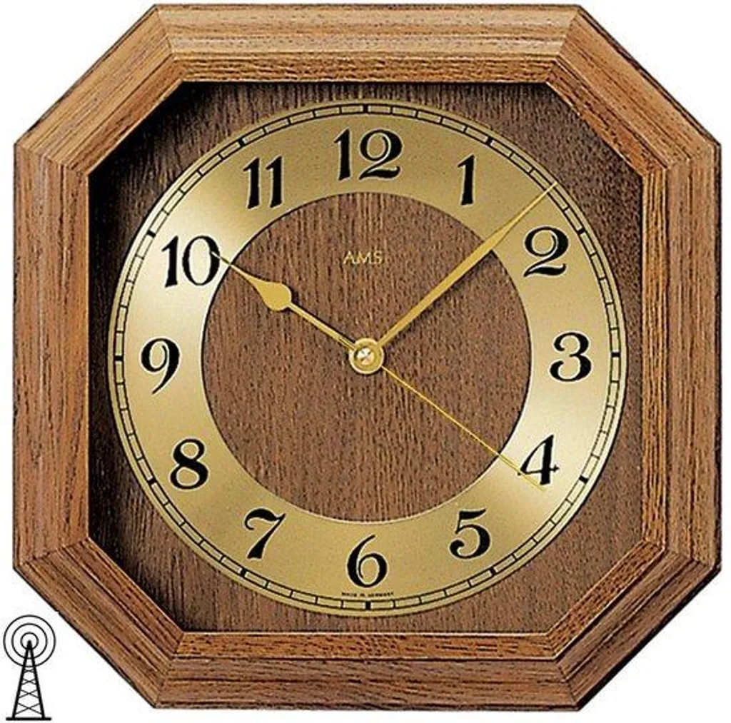 Horloge murale radio-pilotée pour salon rustique en chêne et verre