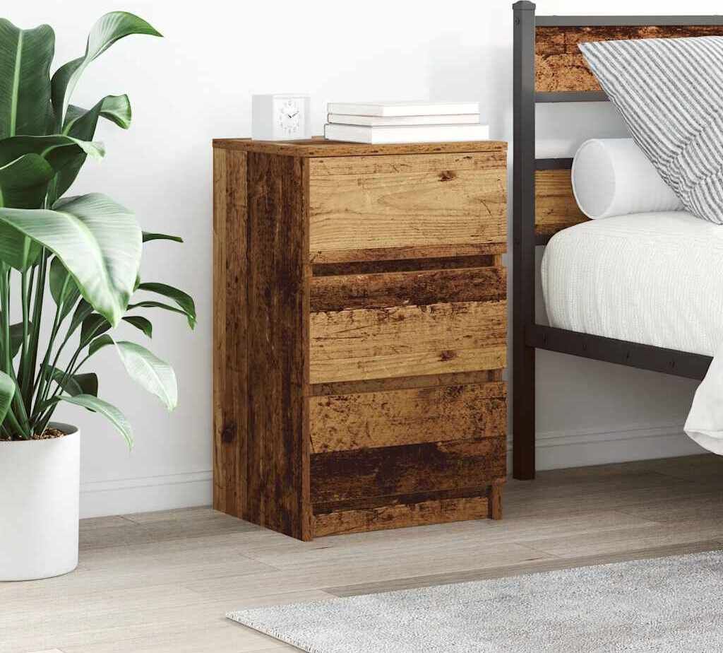 vidaXL Nachttische mit 3 Schubladen 2 Stk. Altholz-Optik 39x35x65 cm