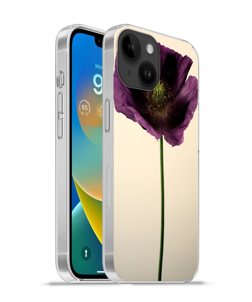 MuchoWow Handyhülle Schutzhülle Hülle für Apple iPhone 14 - Softcase Nahaufnahme eines violetten Mohns Silikon Softcase Handy Hülle - Mobilt...