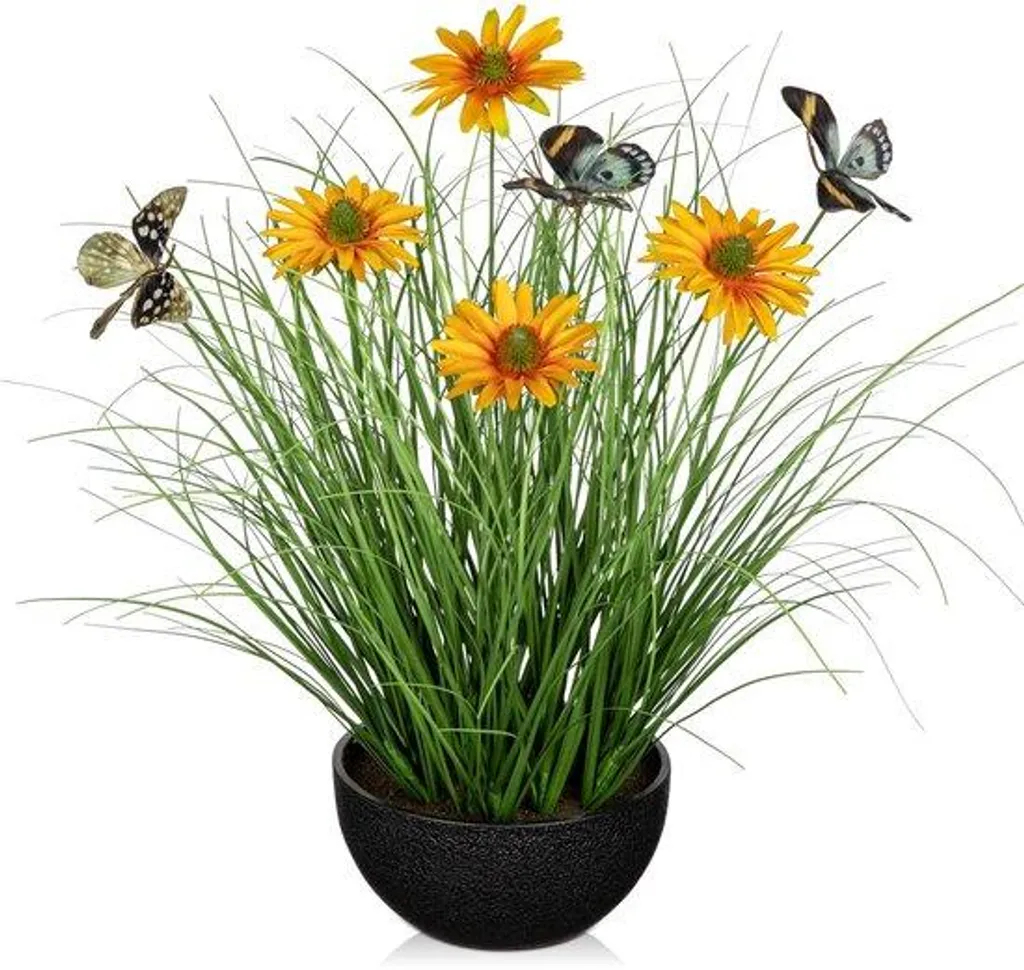 Gazon synthétique avec fleurs jaunes 30 cm en plastique pour déco