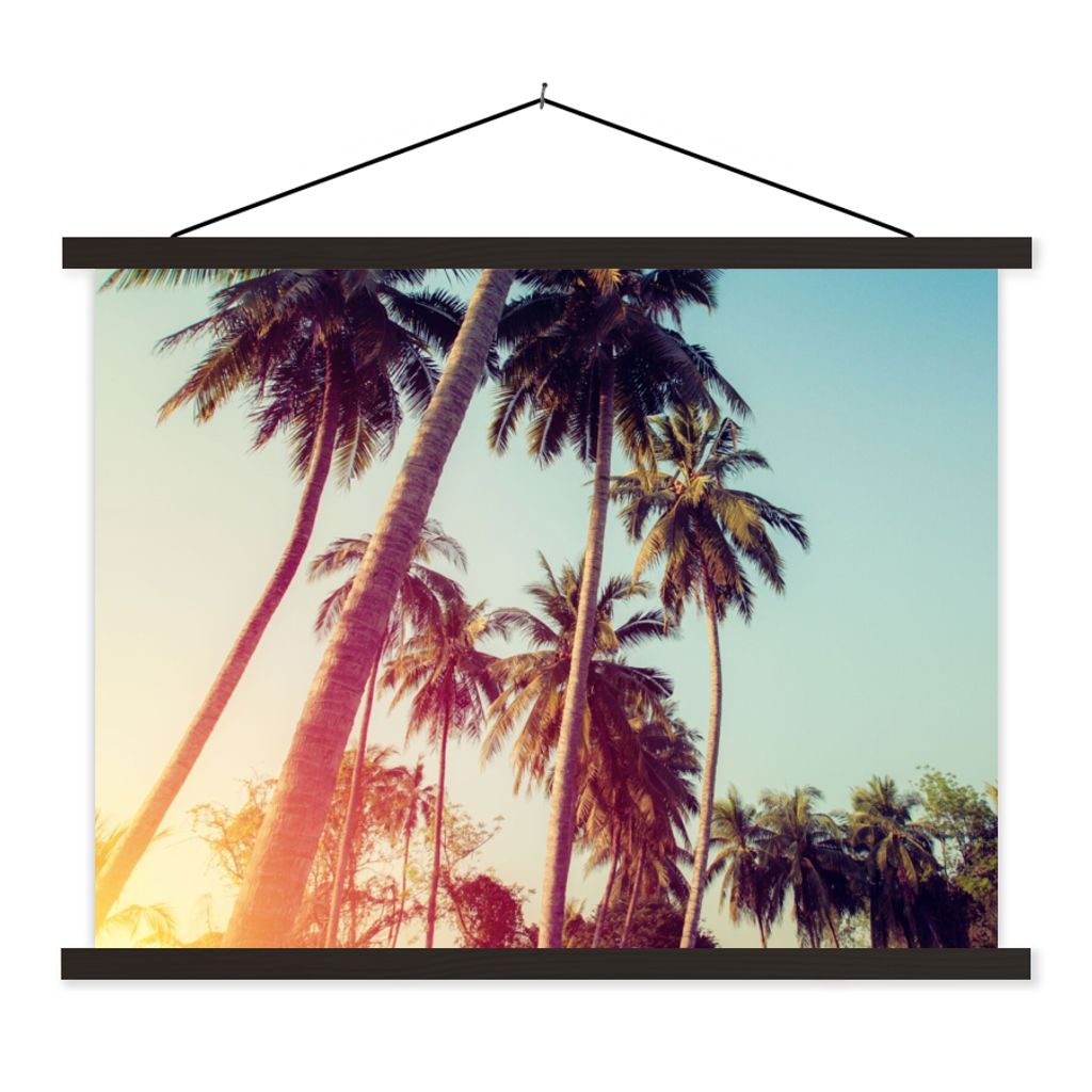 MuchoWow Textilposter Palme - Sommer - Retro - Sonne 150x113 cm mit holzfarbenen Rahmen - Poster