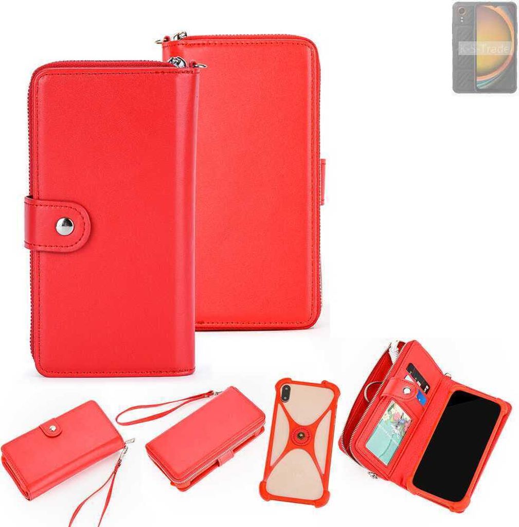 K-S-Trade 2in1 Schutzhülle Portemonnee Handyhülle mit Bumper kompatibel mit Samsung Galaxy XCover7 Hülle Case Etui Geldbörse Smartphone rot (1x)