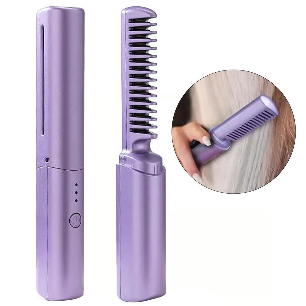 Mini Haarglätter Kabellos, Glättungsbürste, 3 Heizstufen, Keramikbeschichtet, 4000mAh Akku, Anti-Verbrühung, Reise Haartools