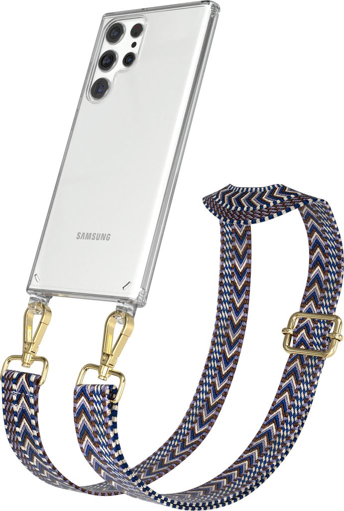 EAZY CASE Handykette - Verstellbarer Trageriemen kompatibel mit Samsung Galaxy S22 Ultra 5G, Handykordel mit transparenter Silikon-Hülle, Band in ...