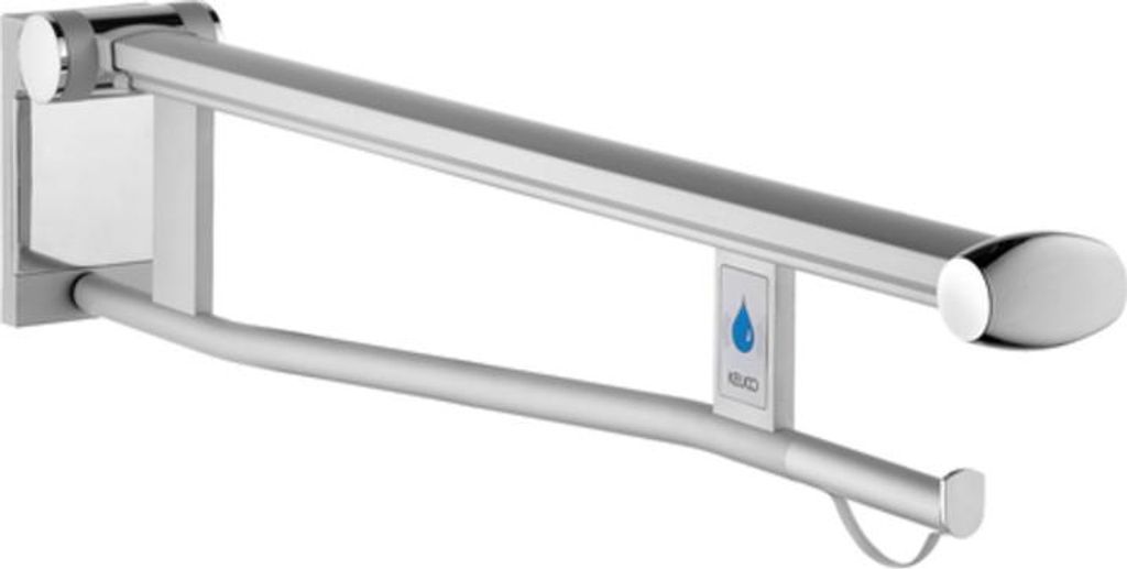 Keuco Plan Care Stützklappgriff 700 mm links klappbar mit Funk-WC-Spülauslösung - Aluminium silber-eloxiert/weiß - 34903172751
