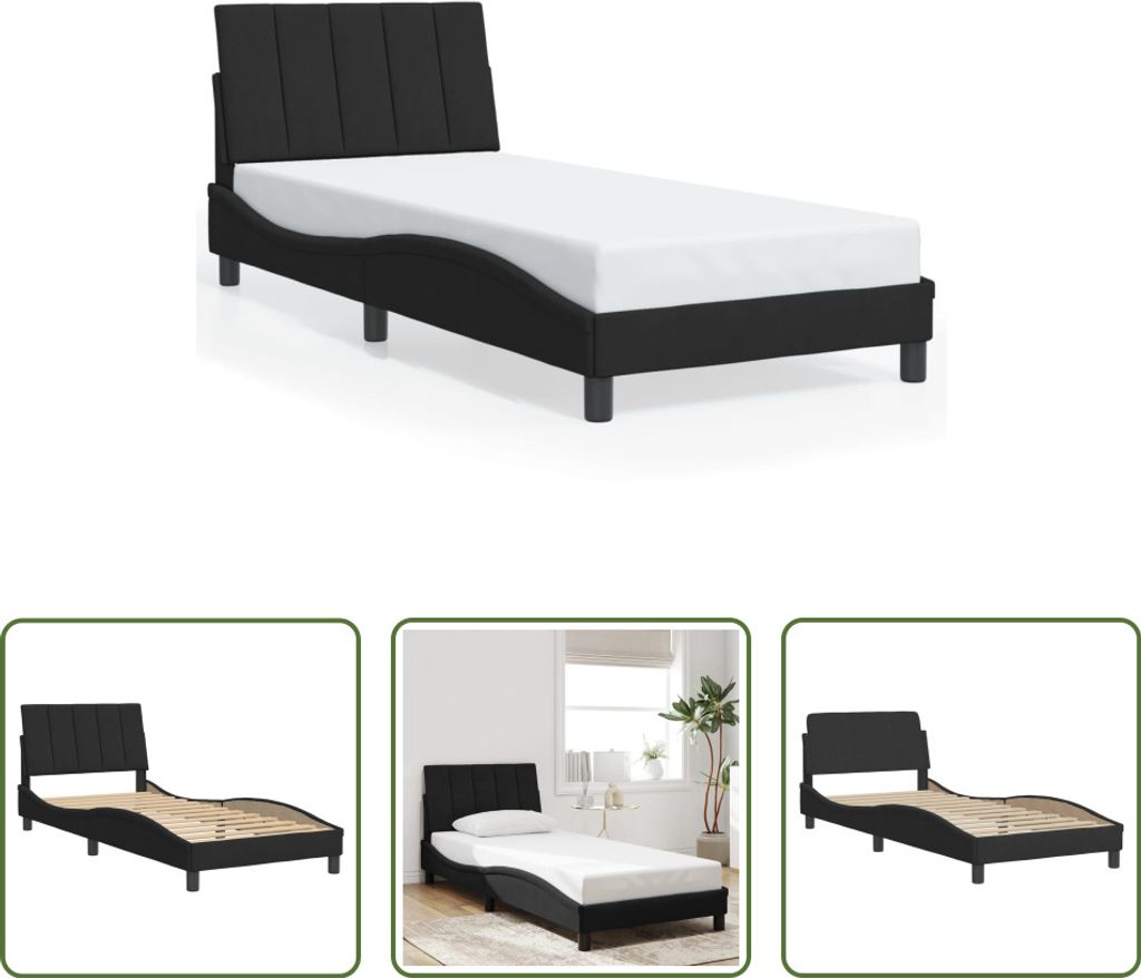 The Living Store Bettgestell mit Kopfteil Schwarz 90x190 cm Samt