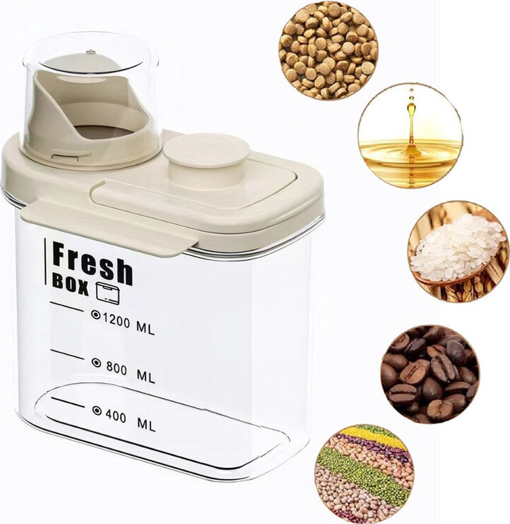 (Beige,1500ml)Vorratsdosen mit Deckel Tragbar Vorratsdose BPA frei Große Kapazität Aufbewahrungsbox Vorratsbehälter Mehrkorndose Mit Maßsta...