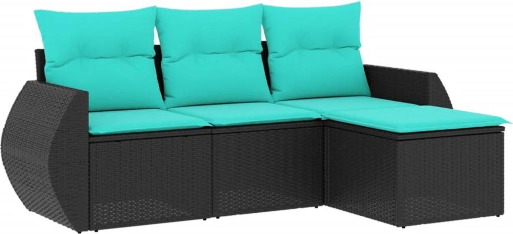 vidaXL 4-teiliges Gartensofa-Set mit Kissen, schwarzes Polyrattan