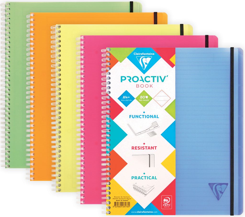 Clairefontaine 5x FRESH PROACTIV'Buch 22,5x29,7cm 80 Bl liniert sortiert 328176C