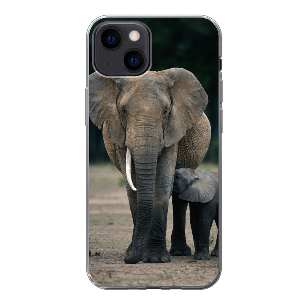 MuchoWow Handyhülle Schutzhülle Hülle für iPhone 13 mini Elefant - Tiere - Flachland - Natur Silikon Softcase Handy Hülle - Softcase