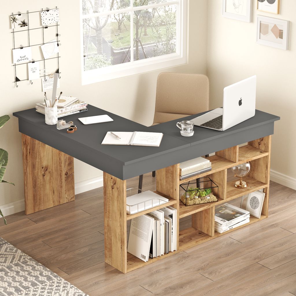 Houseland Rex Eckschreibtisch Atlantic pine/anthrazitgrau Produktbild 