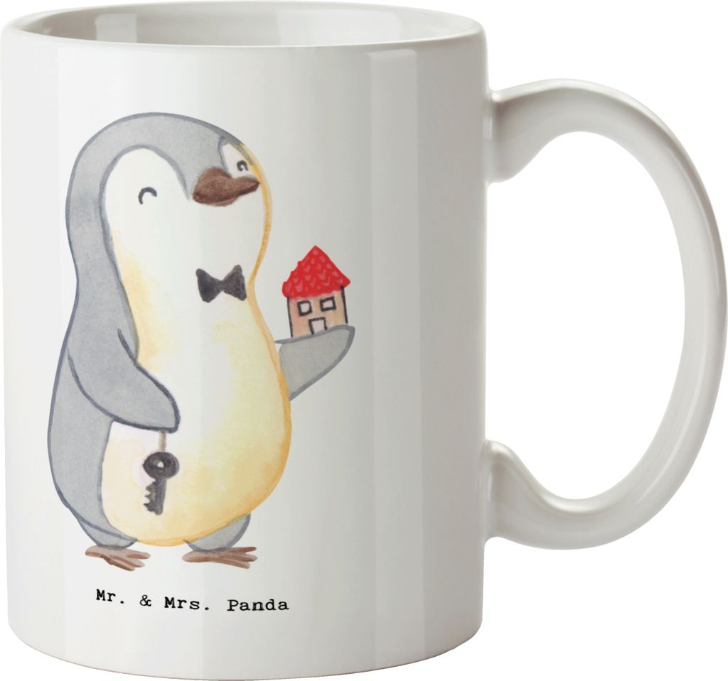 Mr. & Mrs. Panda Becher Immobilienmakler Herz - Weiß - Geschenk, Jubiläum, Kaffeetasse, Eigenheim, Teetasse, Vermieter, Pott, Kaffeebecher, Immob...