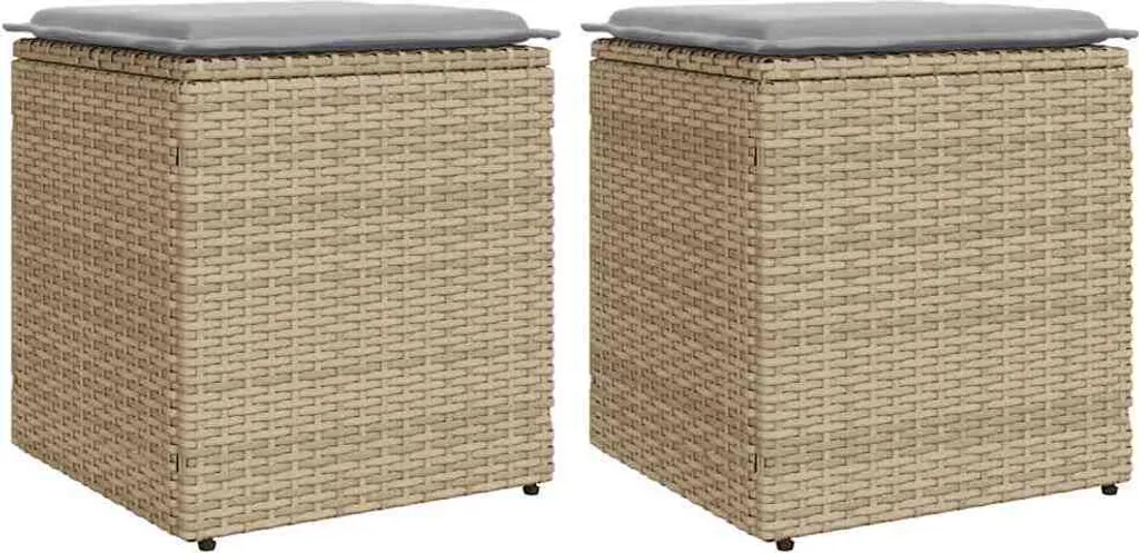 Tabouret extérieur en polyrotin beige résistant aux UV - 2 unités