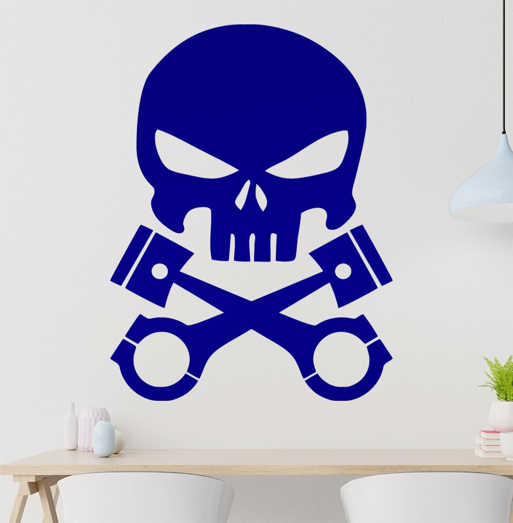 Kolben Schädel Wandtattoo in 6 Größen - Wandaufkleber Wall Sticker - Dekoration, Küche, Wohnzimmer, Schlafzimmer, Badezimmer