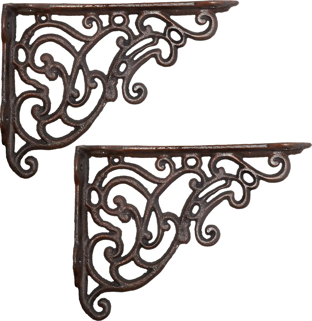 2 pezzi Supporto per mensola Moritz Supporto per parete Mensola per parete 24 cm x 18 cm Supporto per mensola Supporto per parete in ghisa marrone