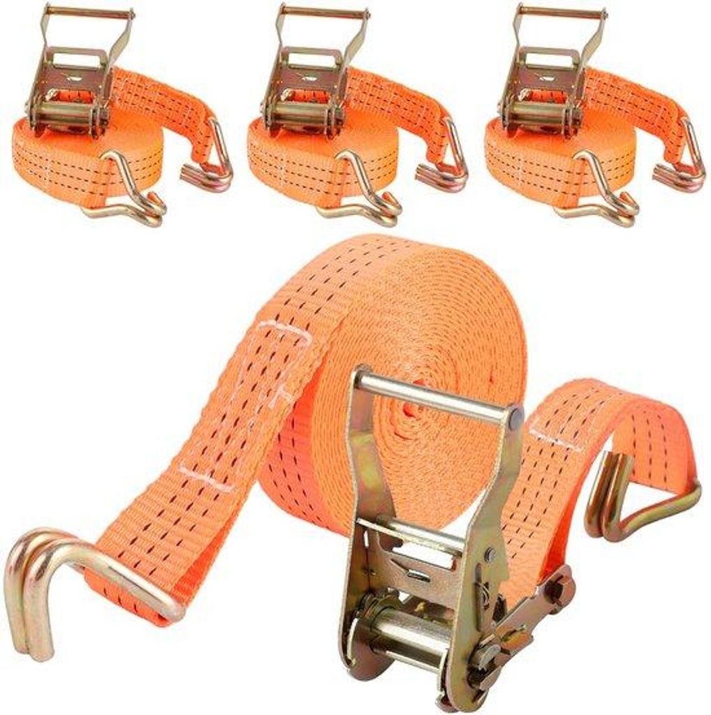Orangefarbige Spanngurte 6m x 38mm, 3000kg, mit Haken