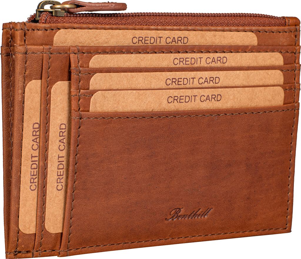 Benthill Leder Kreditkartenetui - Slim Portemonnaie aus echtem Leder - Schmale Leder-geldbörse mit Kreditkartenfächer und Münzfach - Mini Wallet