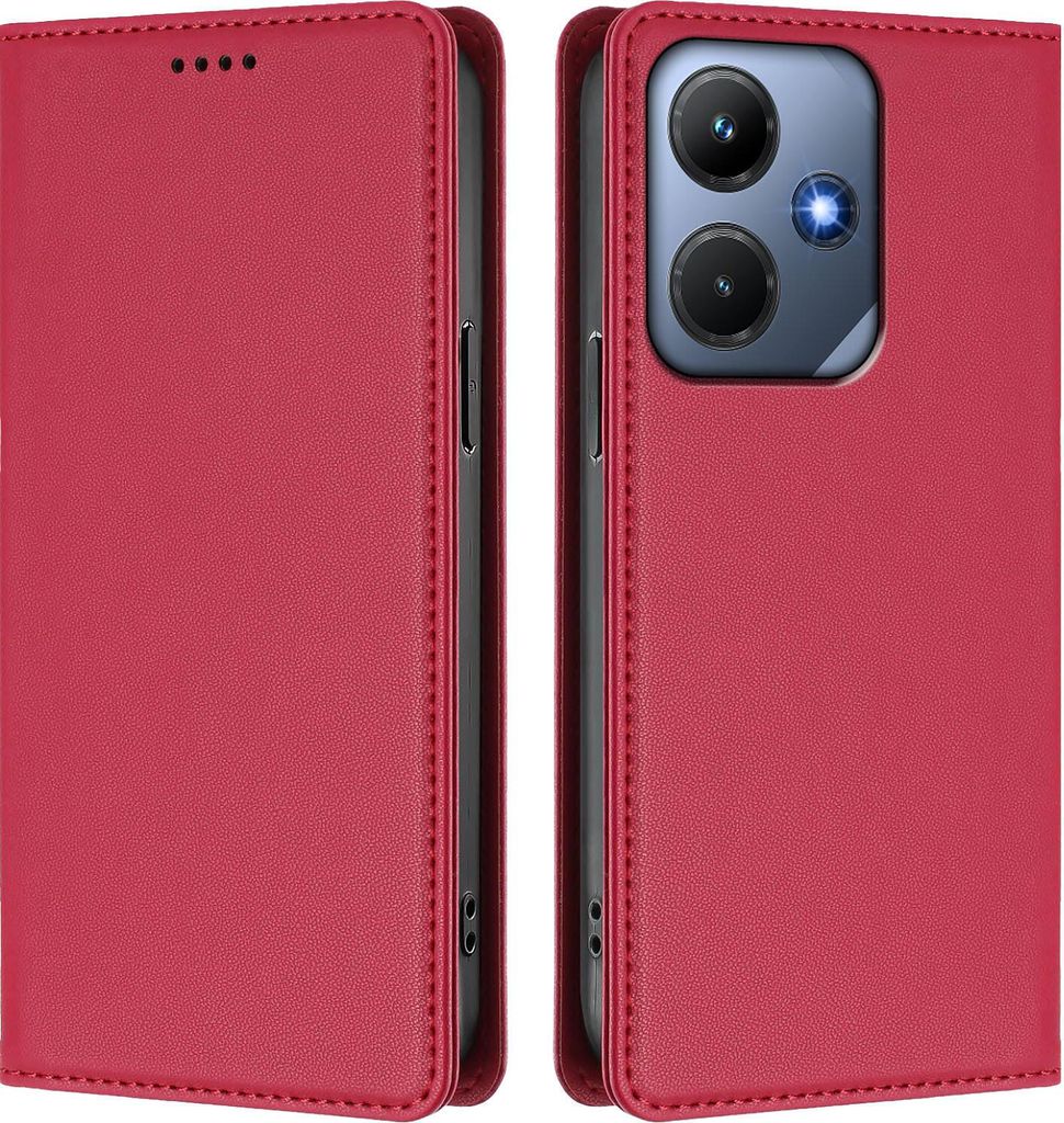 Handyhülle für Infinix Hot 30i / Hot 30i NFC, Kunstleder Klapphülle Stoßfeste Magnetische Hülle mit Ständer Rot