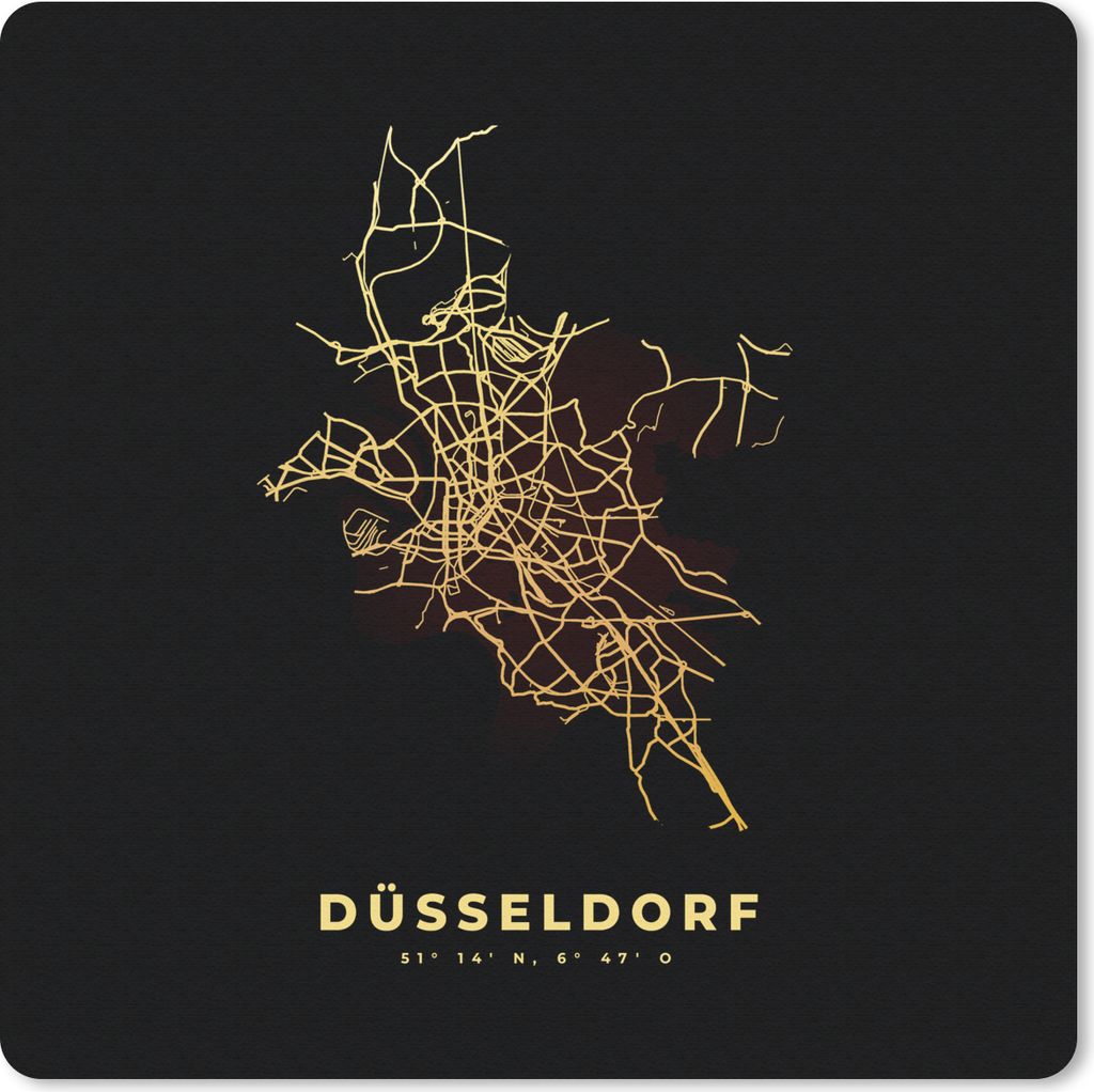 MuchoWow Mauspad Mousepad Stadtplan - Gold - Düsseldorf - Karte 30x30 cm - Mousepads - Maus Mat - Pad - Mausunterlage - Gaming