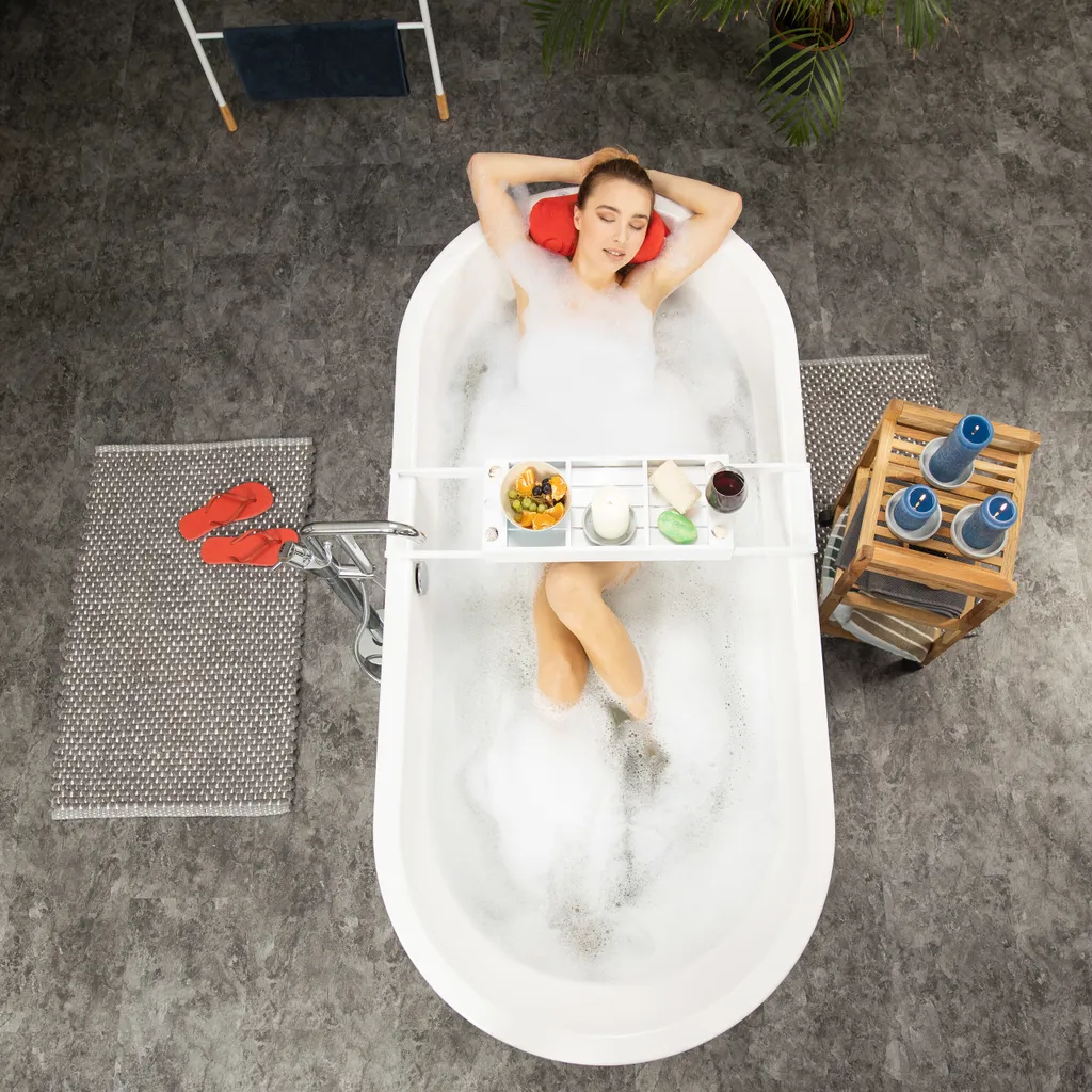 Tablette de bain extensible blanche avec support de lecture intégré - 2
