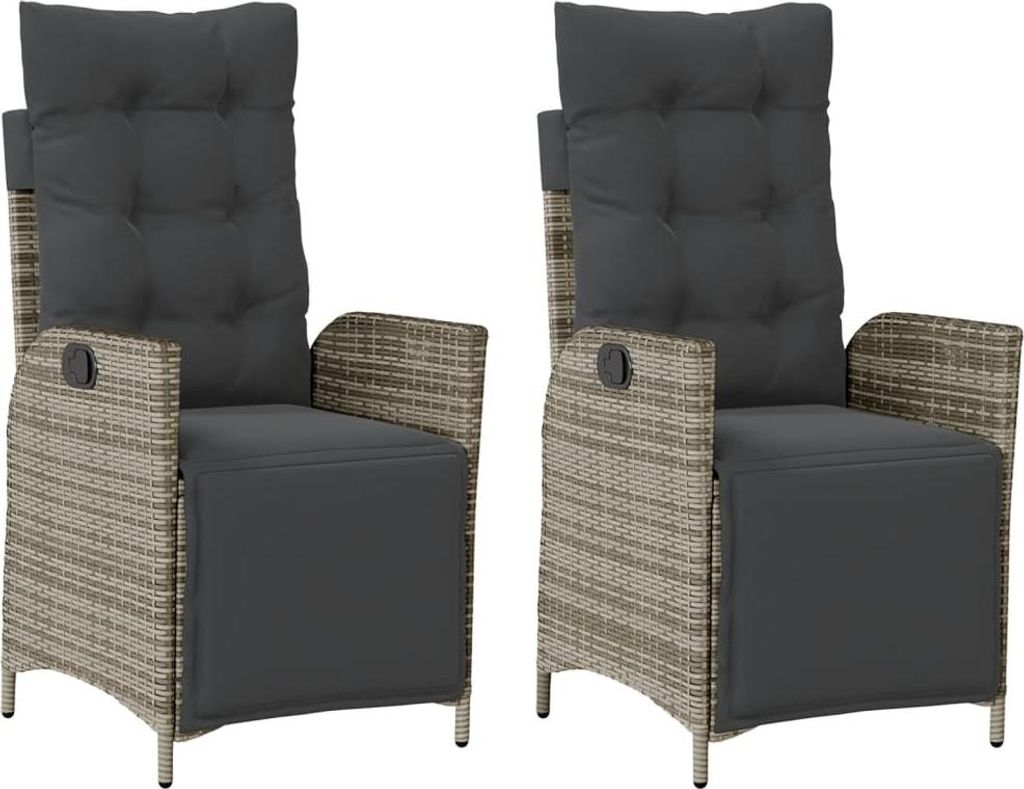 vidaXL Gartensessel mit Fußteil 2 Stk. Verstellbar Grau Poly Rattan