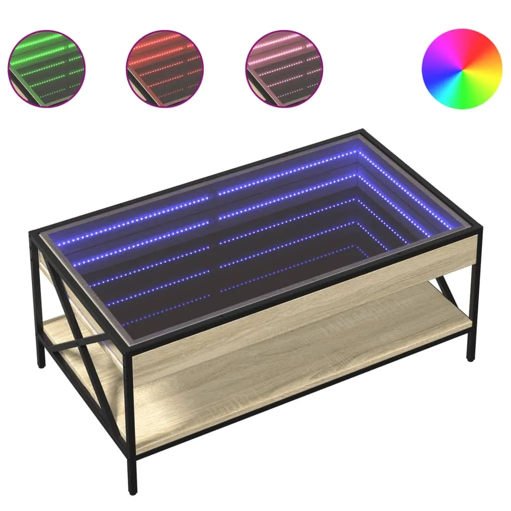 SYFAX Tavolino Salotto LED Infinity Rovere Sonoma 90x50x38 cm Offerta