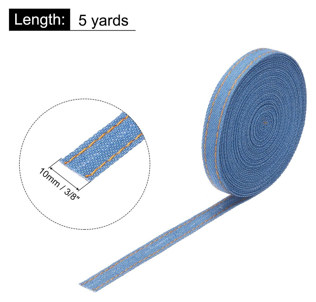 10mm Denimstoffb?nder, 5 Yards Denim-Bow-Jean-Bandstoff zum N?hen von Haar-Geschenkverpackungen, Marineblau 3/8"