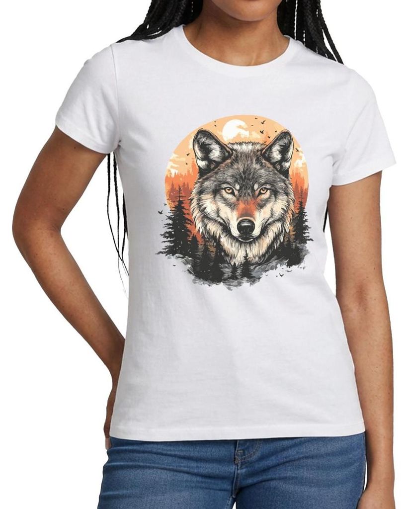 Spreadshirt Wolf Im Wald | Kraftvolles Tiermotiv Frauen T-Shirt, XL, Weiß