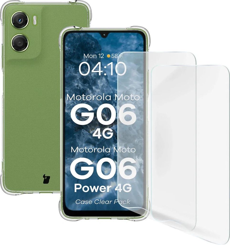 Handyhülle + 2x Folie für Motorola Moto G06 4G / G06 Power 4G, Bizon Case Clear Pack, Transparent