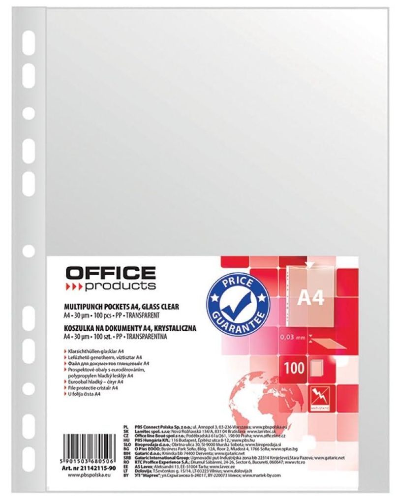 Office Products Paczka koszulek A4 PP krystalicznych 30mikr Zdjęcie produktu 