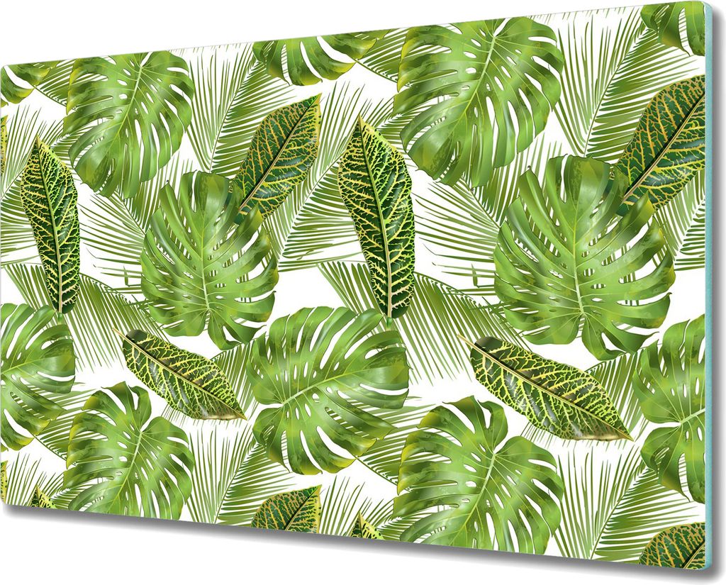 Herd-Abdeckplatte Glas Schneidebrett Ceranfeld-Abdeckung - 80x52 cm - Tropische Blätter