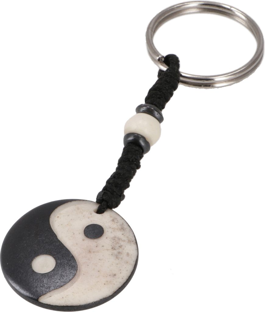 Ethno Tibet Schlüsselanhänger, Gravierter Taschenanhänger - Yin Yang, Mehrfarbig, Yak-Knochen, Schlüsselanhänger