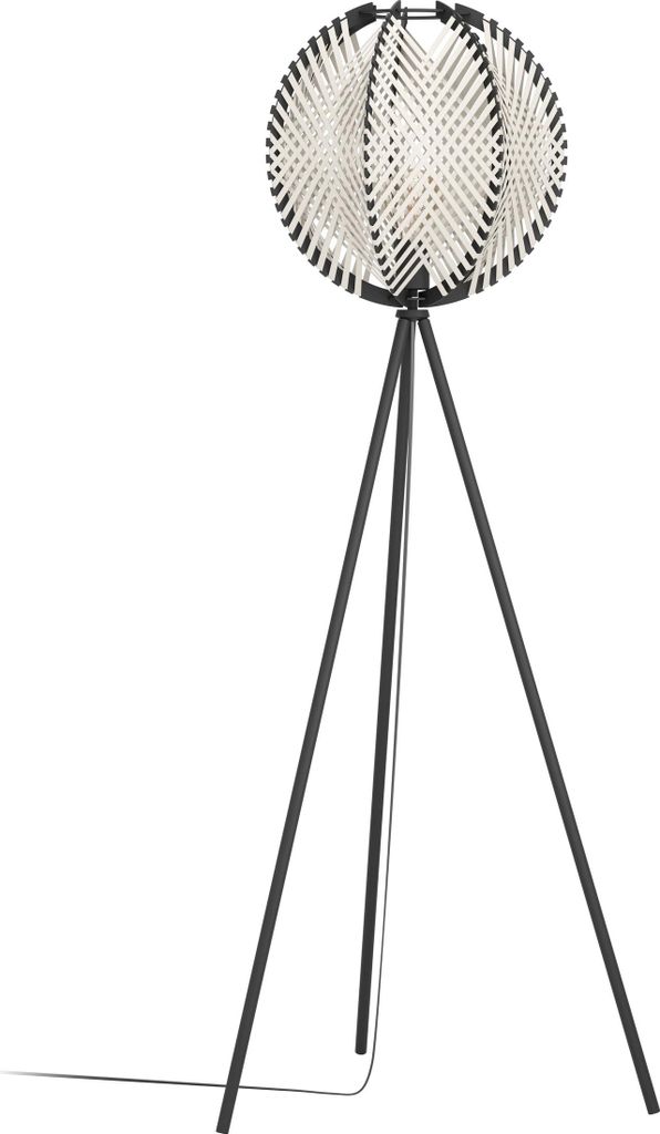 EGLO Stativ Stehleuchte Waverton, Stehlampe Holz in Schwarz und Textil in Beige, Dreibein Standleuchte Wohnzimmer, Wohnzimmerlampe mit E27 Fassung