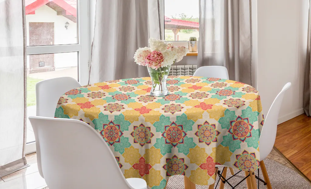 ABAKUHAUS Tovaglia rotonda marocchina, cultura boho degli indigeni, tovaglia circolare per sala da pranzo, decorazione per cucina, 150 cm, multicolore