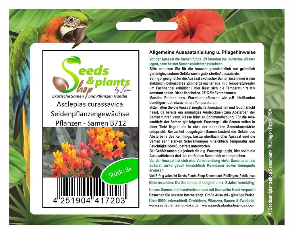 3x Asclepias curassavica Seidenpflanzengewächse Pflanzen - Samen B712